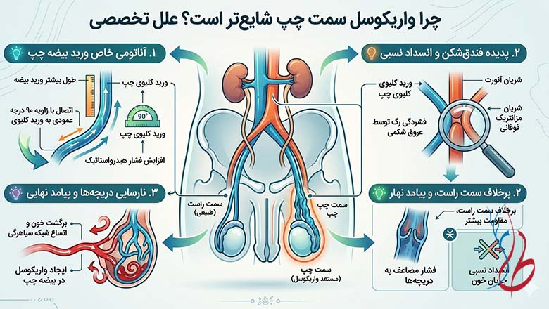 چه کسانی واریکوسل میگیرند؟ علت واریس بیضه در مردان 6 علت واریکوسل سمت چپ